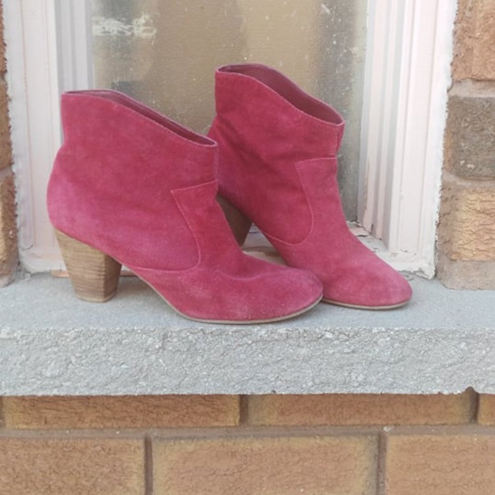 Suede Ankle Boots in Raspberry Red